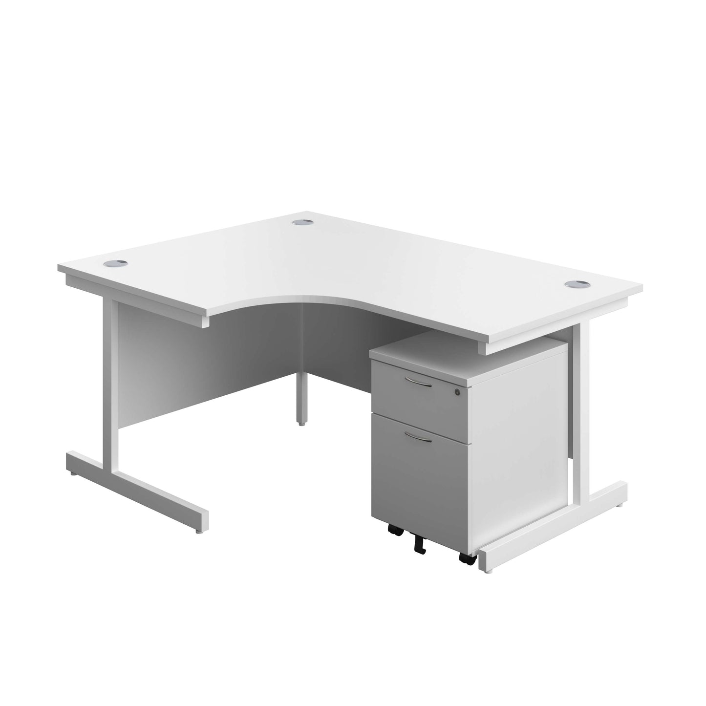 Single Upright Left Hand Radial Desk + Mobile 2 Drawer Pedestal (FSC) | 1600 X 1200 | White/White