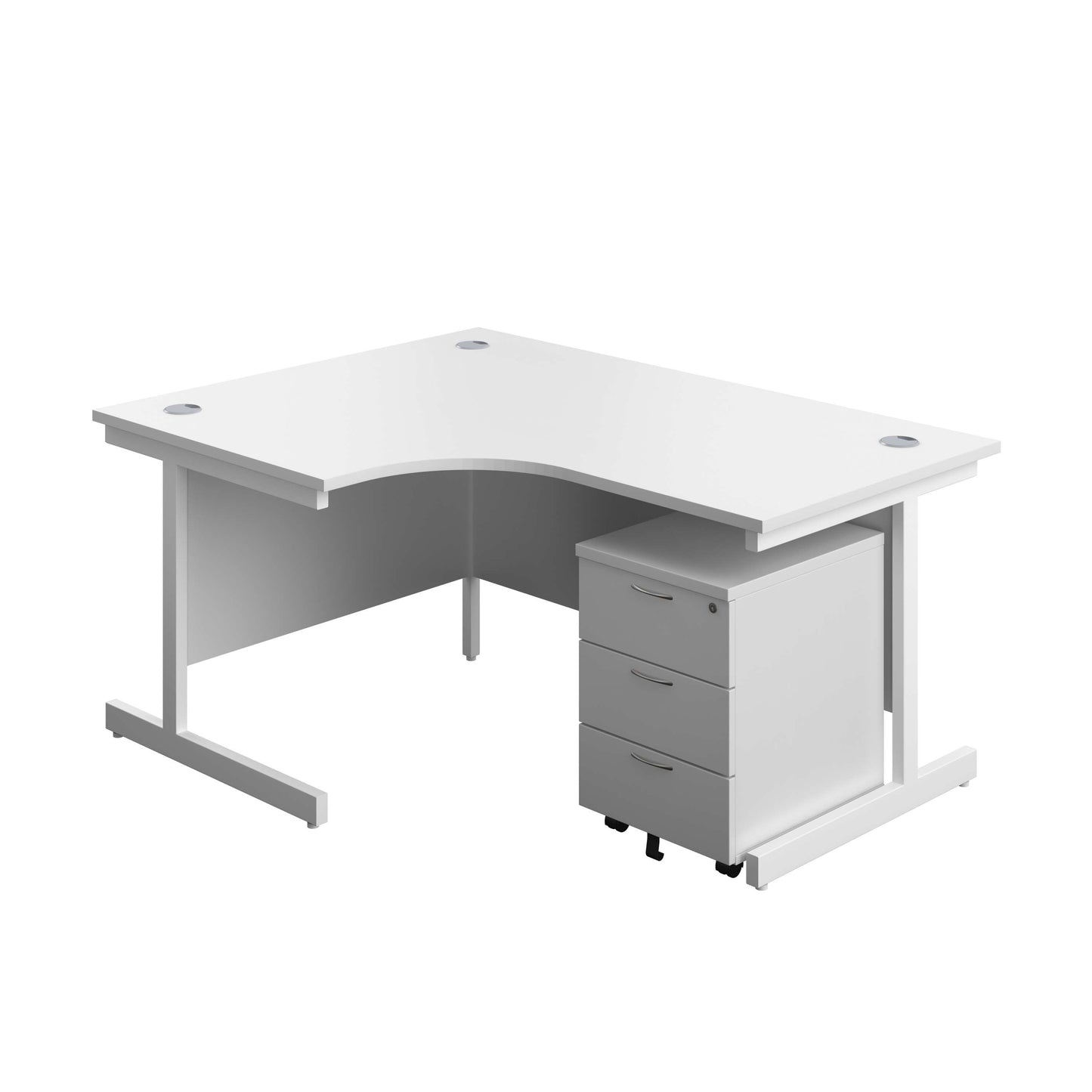 Single Upright Left Hand Radial Desk + Mobile 3 Drawer Pedestal (FSC) | 1600 X 1200 | White/White