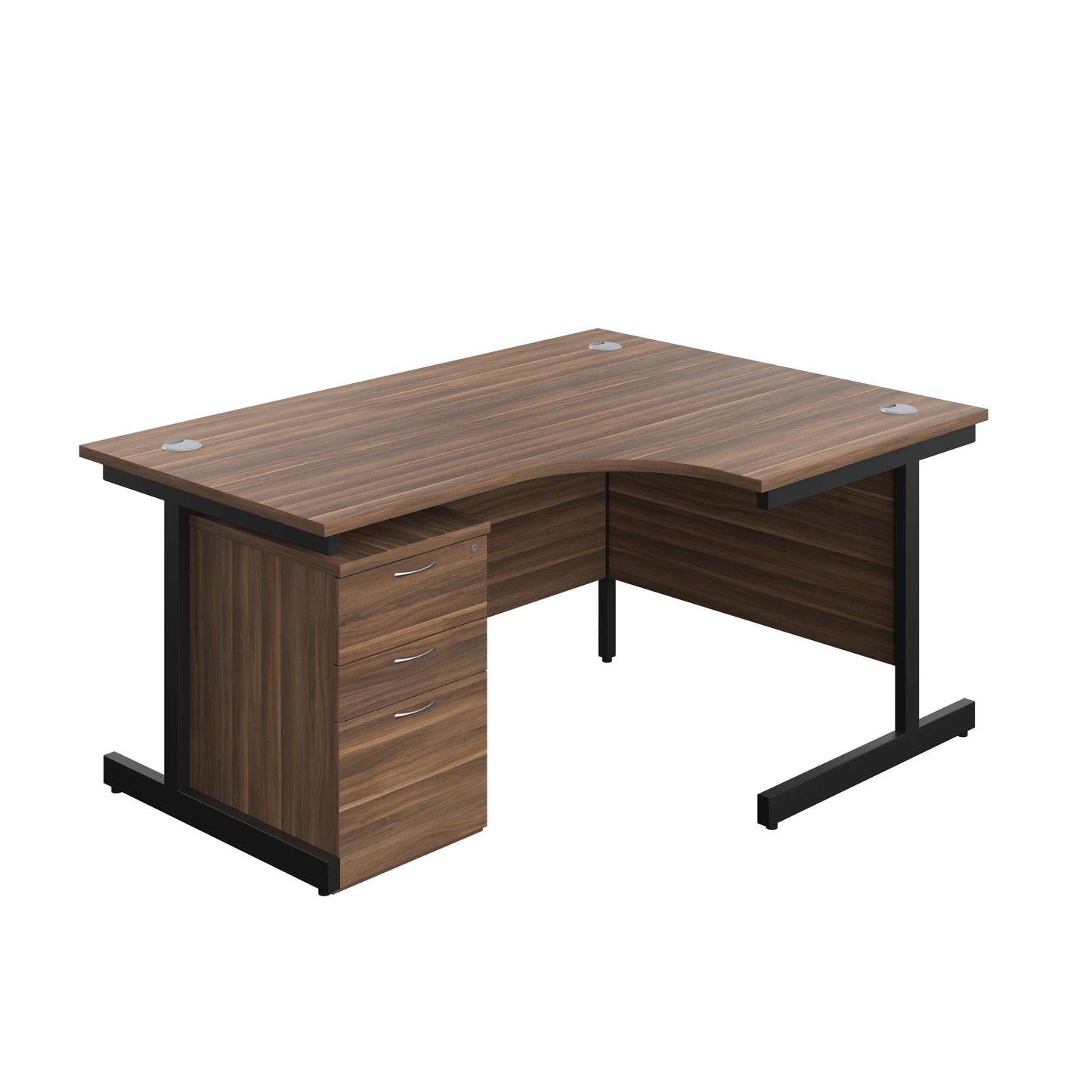 Single Upright Right Hand Radial Desk + High Mobile Pedestal 3 Drawer (FSC) | 1600 X 1200 | Dark Walnut/Black