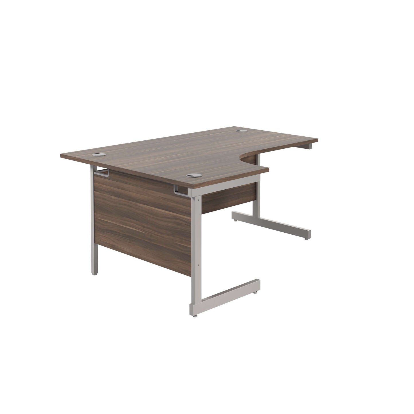 Single Upright Left Hand Radial Desk (FSC) | 1600 X 1200 | Dark Walnut/Silver