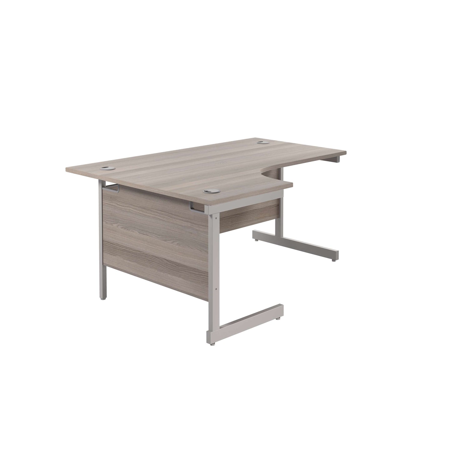 Single Upright Left Hand Radial Desk (FSC) | 1600 X 1200 | Grey Oak/Silver