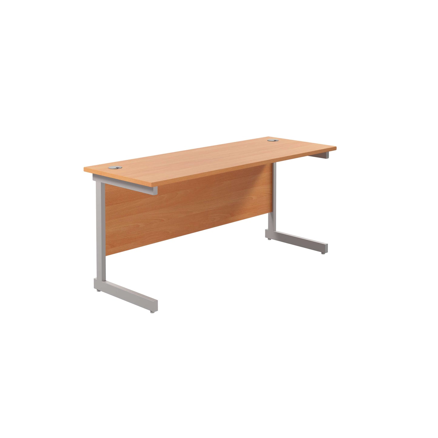 Single Upright Rectangular Desk: 600mm Deep (FSC) | 1600 X 600 | Beech/Silver
