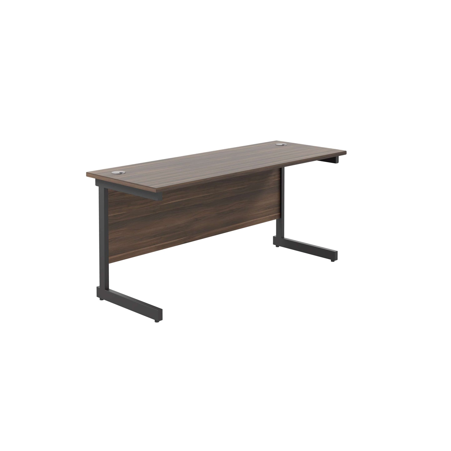 Single Upright Rectangular Desk: 600mm Deep (FSC) | 1600 X 600 | Dark Walnut/Black