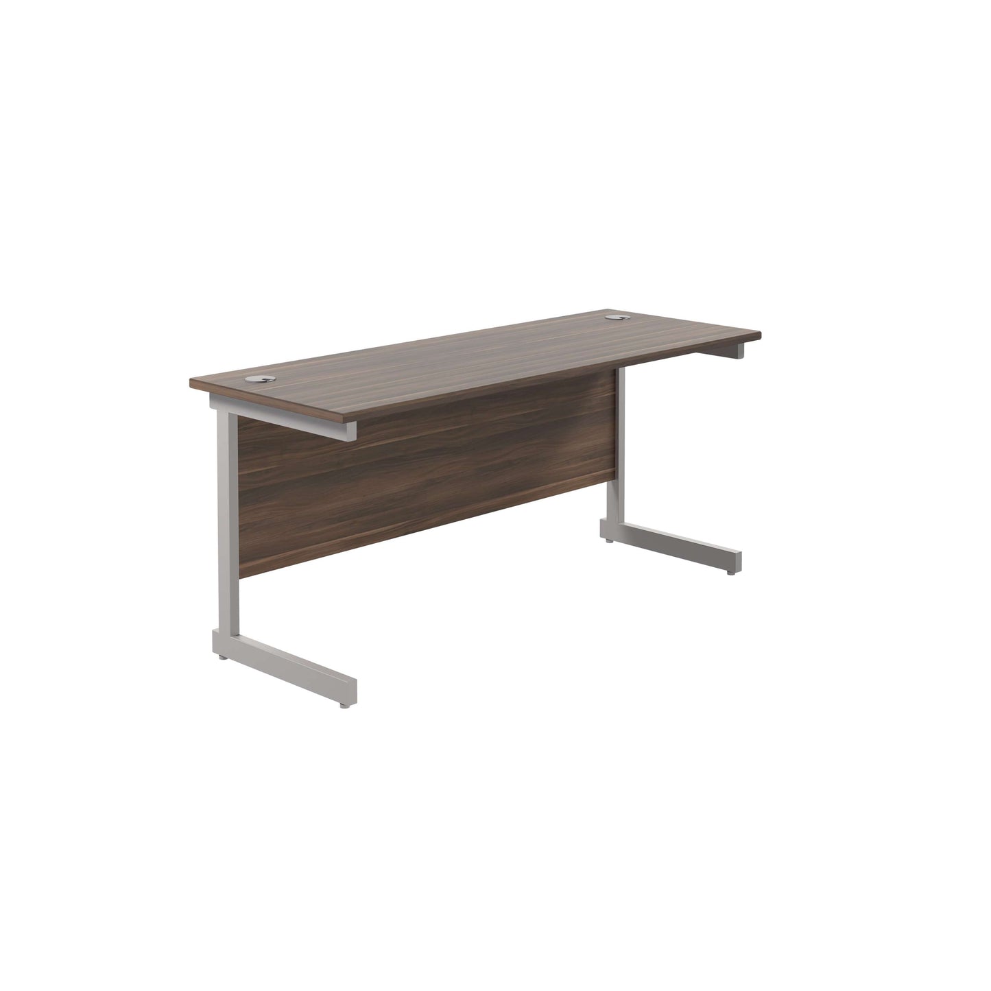 Single Upright Rectangular Desk: 600mm Deep (FSC) | 1600 X 600 | Dark Walnut/Silver
