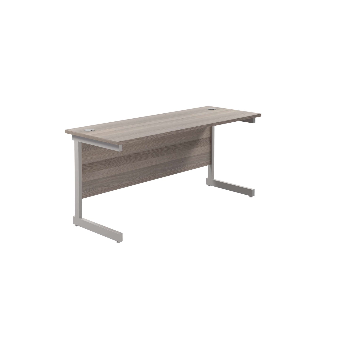 Single Upright Rectangular Desk: 600mm Deep (FSC) | 1600 X 600 | Grey Oak/Silver