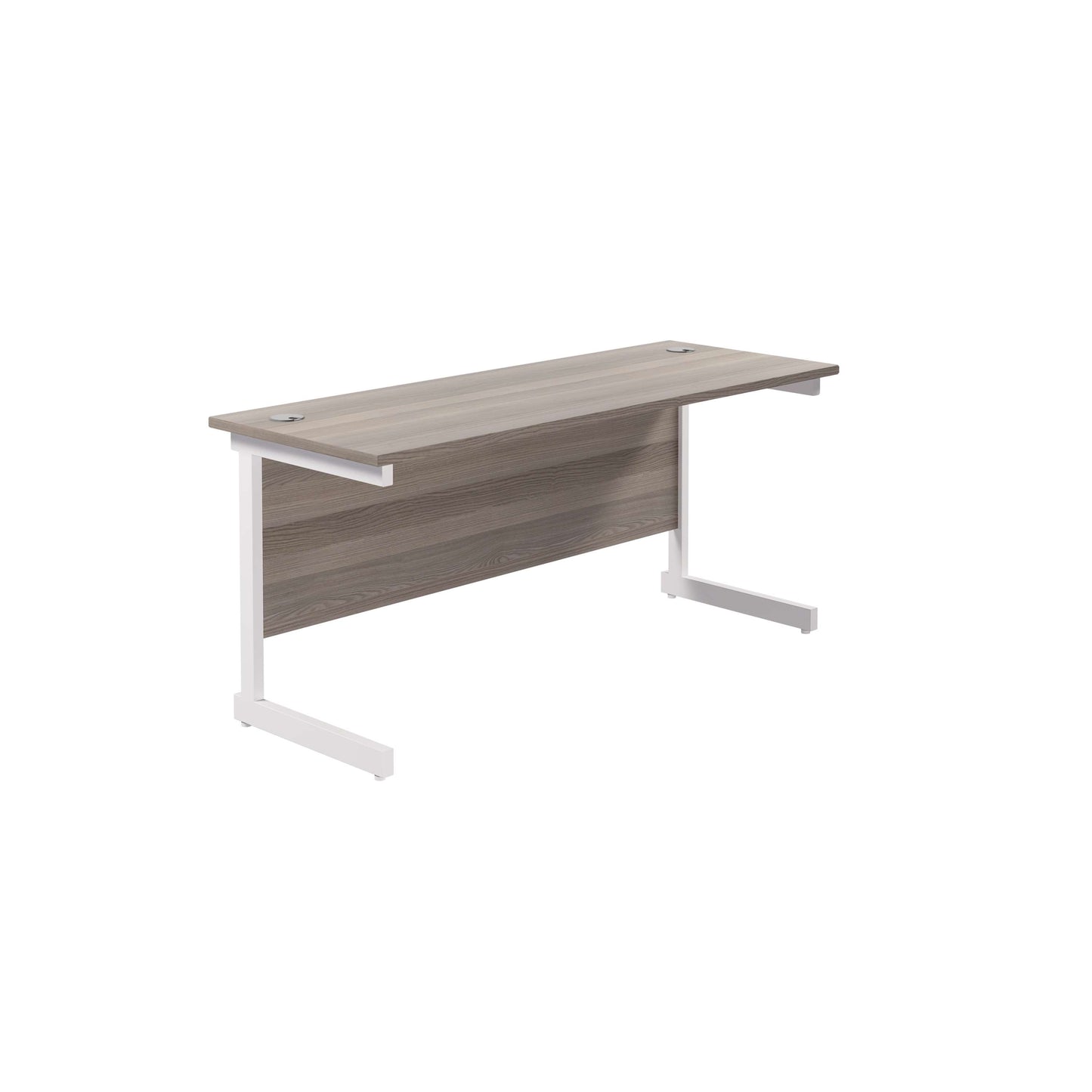 Single Upright Rectangular Desk: 600mm Deep (FSC) | 1600 X 600 | Grey Oak/White