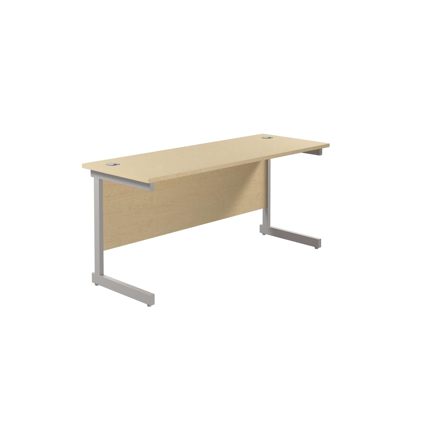 Single Upright Rectangular Desk: 600mm Deep (FSC) | 1600 X 600 | Maple/Silver
