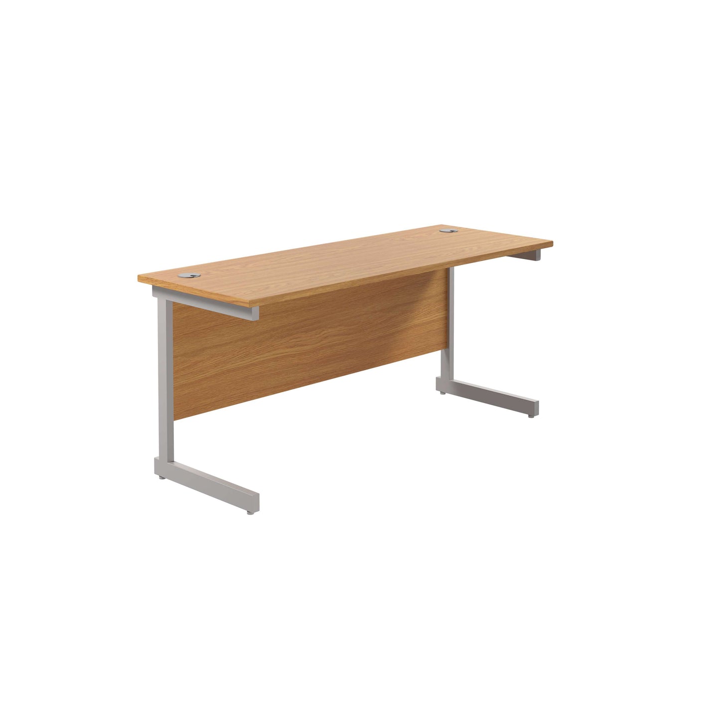 Single Upright Rectangular Desk: 600mm Deep (FSC) | 1600 X 600 | Nova Oak/Silver