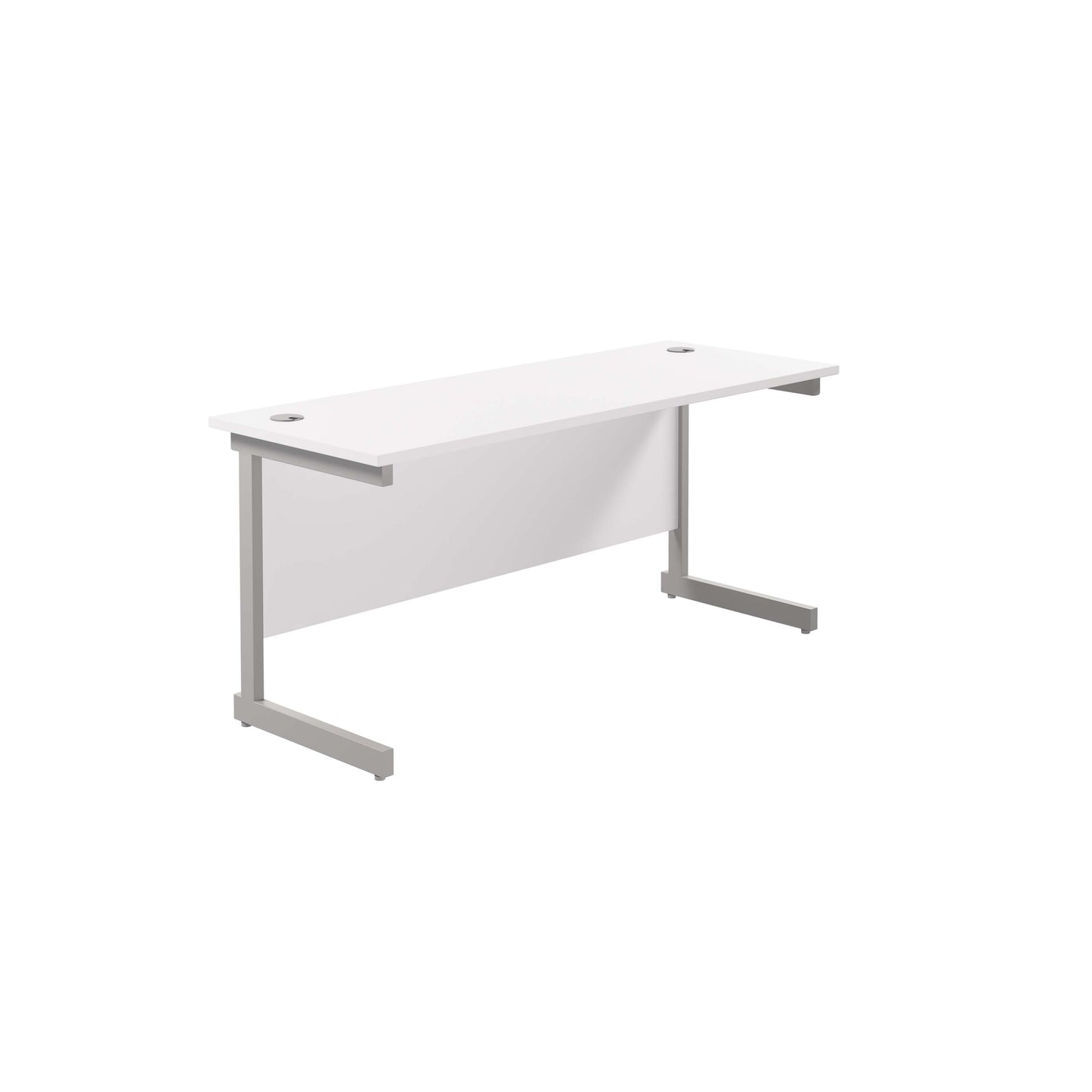 Single Upright Rectangular Desk: 600mm Deep (FSC) | 1600 X 600 | White/Silver