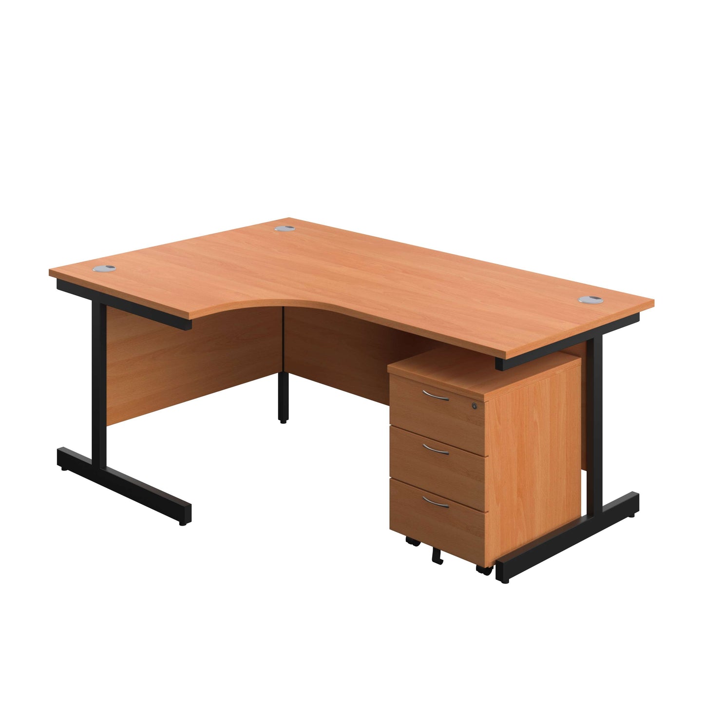 Single Upright Left Hand Radial Desk + Mobile 3 Drawer Pedestal (FSC) | 1800 X 1200 | Beech/Black