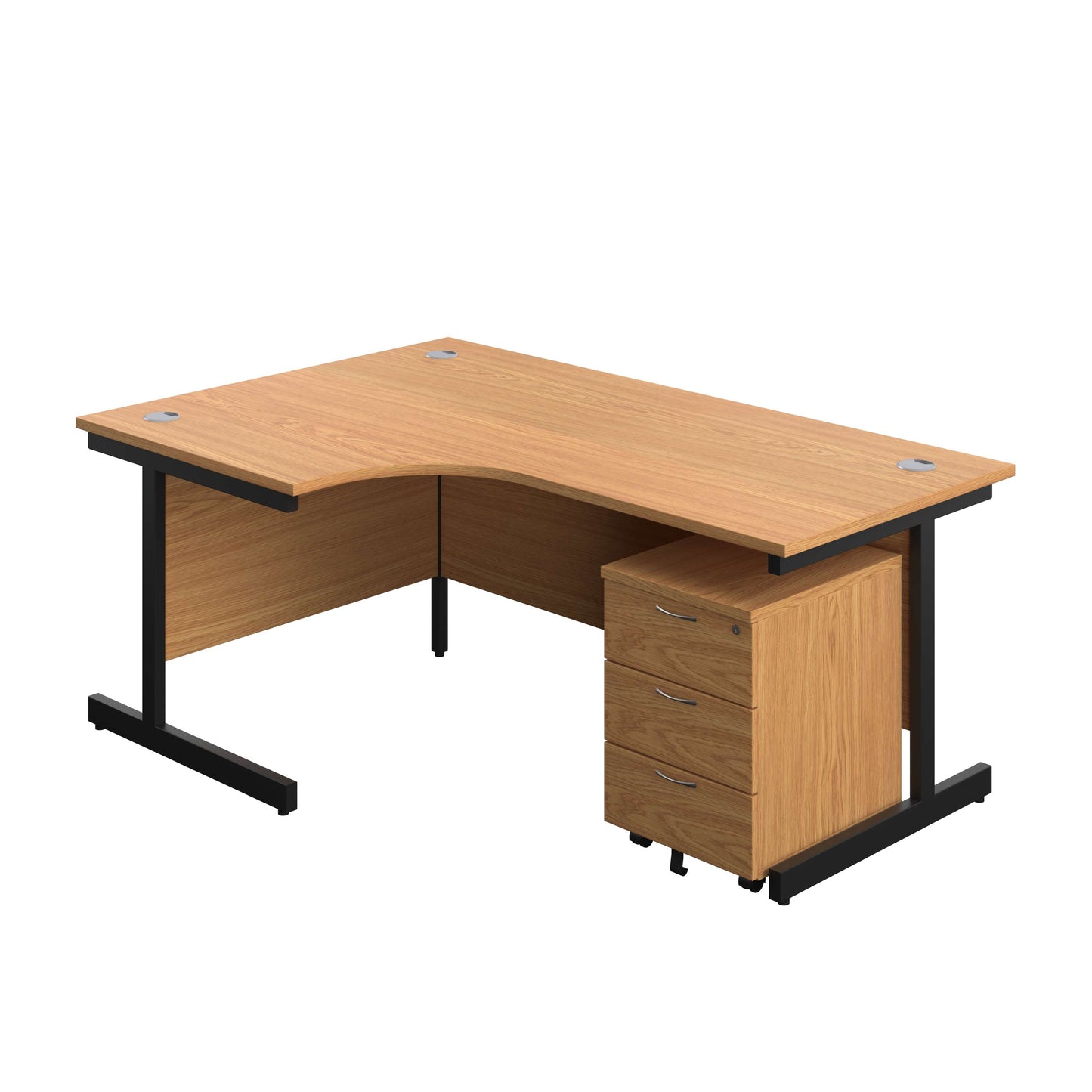 Single Upright Left Hand Radial Desk + Mobile 3 Drawer Pedestal (FSC) | 1800 X 1200 | Nova Oak/Black