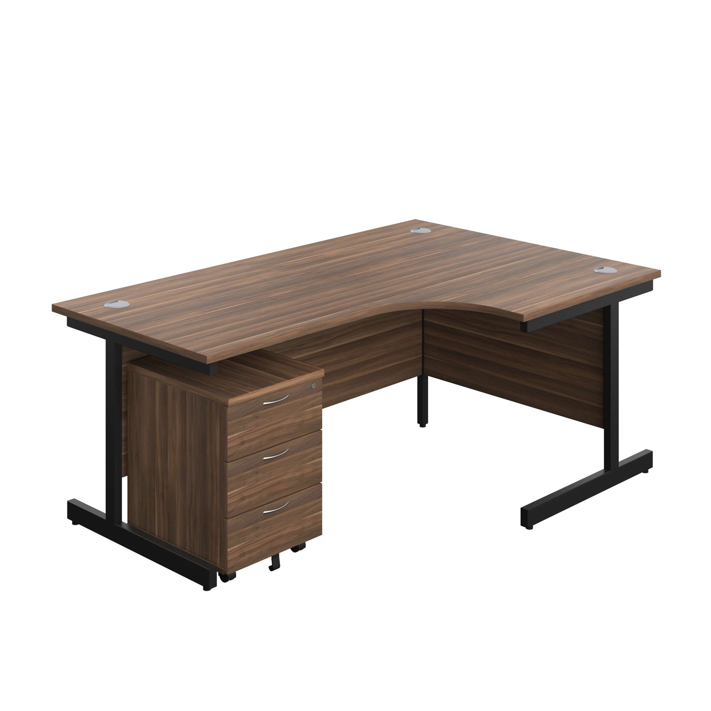 Single Upright Right Hand Radial Desk + Mobile 3 Drawer Pedestal (FSC) | 1800 X 1200 | Dark Walnut/Black