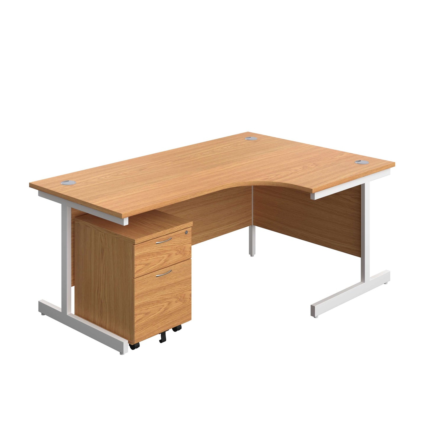 Single Upright Right Hand Radial Desk + Mobile 2 Drawer Pedestal (FSC) | 1800 X 1200 | Nova Oak/White
