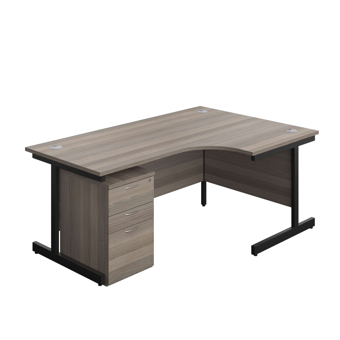 Single Upright Right Hand Radial Desk + High Mobile Pedestal 3 Drawer (FSC) | 1800 X 1200 | Grey Oak/Black