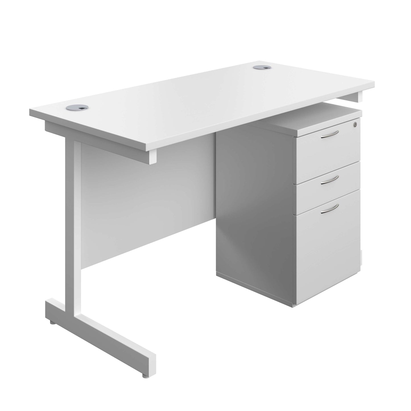Single Upright Rectangular Desk + High Mobile Pedestal 3 Drawer (FSC) | 1200 X 600 | White/White