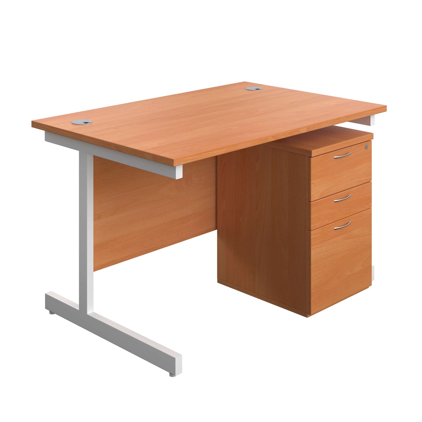 Single Upright Rectangular Desk + High Mobile Pedestal 3 Drawer (FSC) | 1200 X 800 | Beech/White