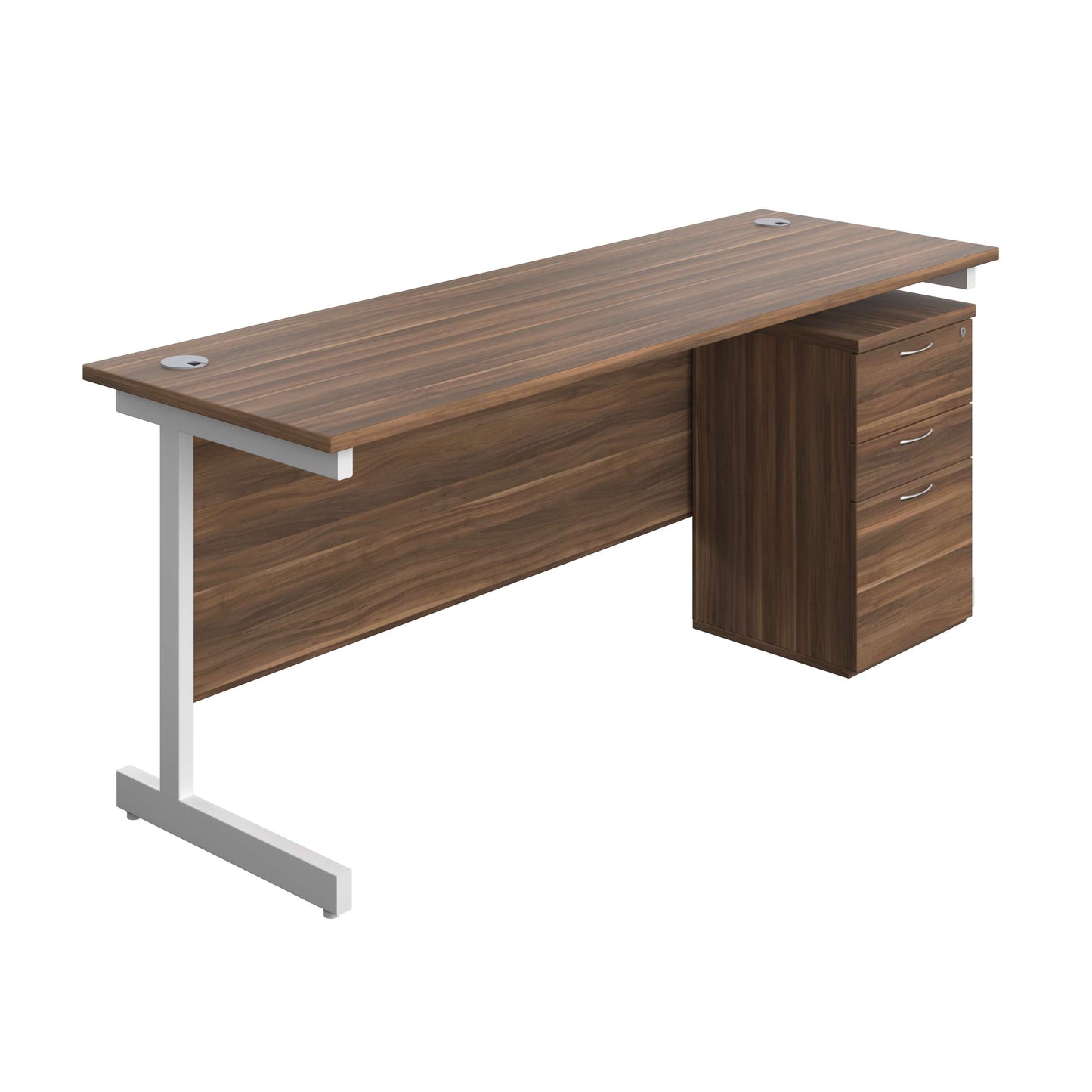 Single Upright Rectangular Desk + High Mobile Pedestal 3 Drawer (FSC) | 1800 X 600 | Dark Walnut/White