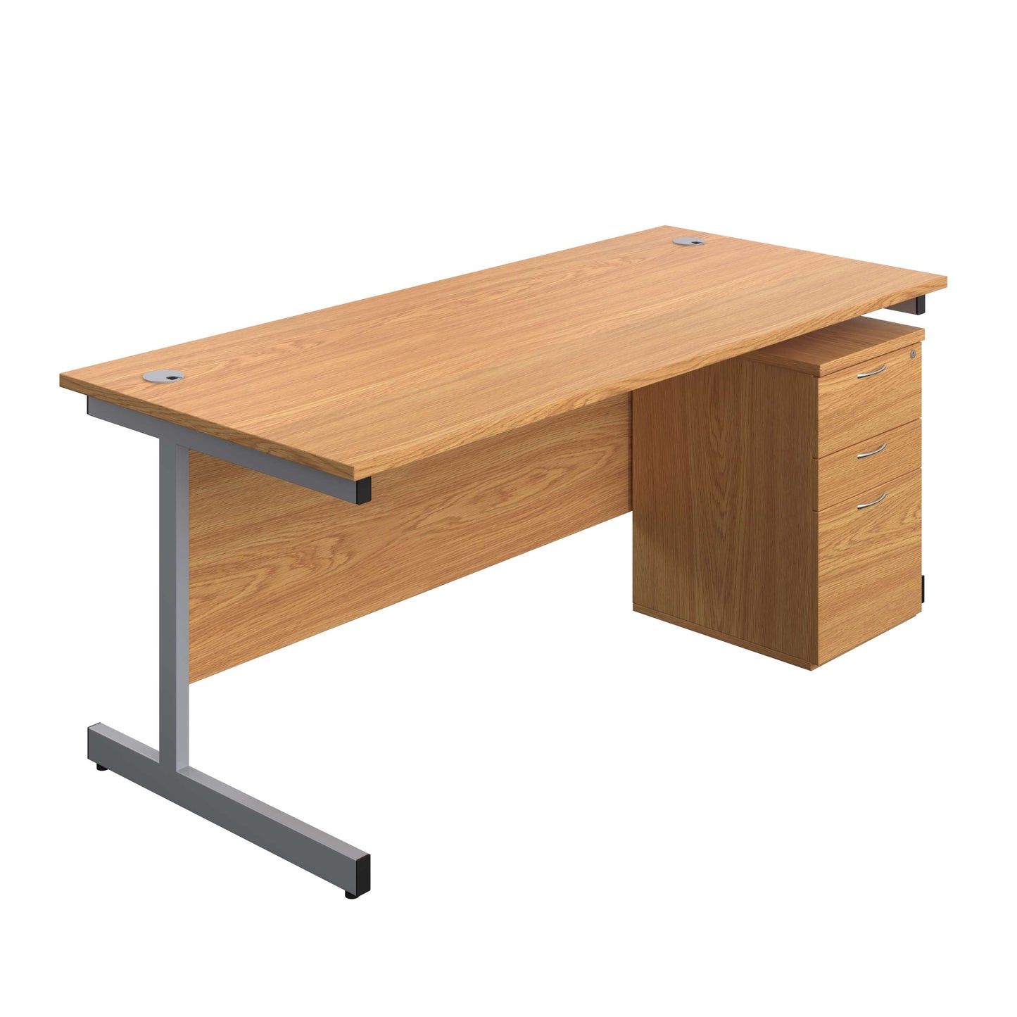 Single Upright Rectangular Desk + High Mobile Pedestal 3 Drawer (FSC) | 1800 X 800 | Nova Oak/Silver