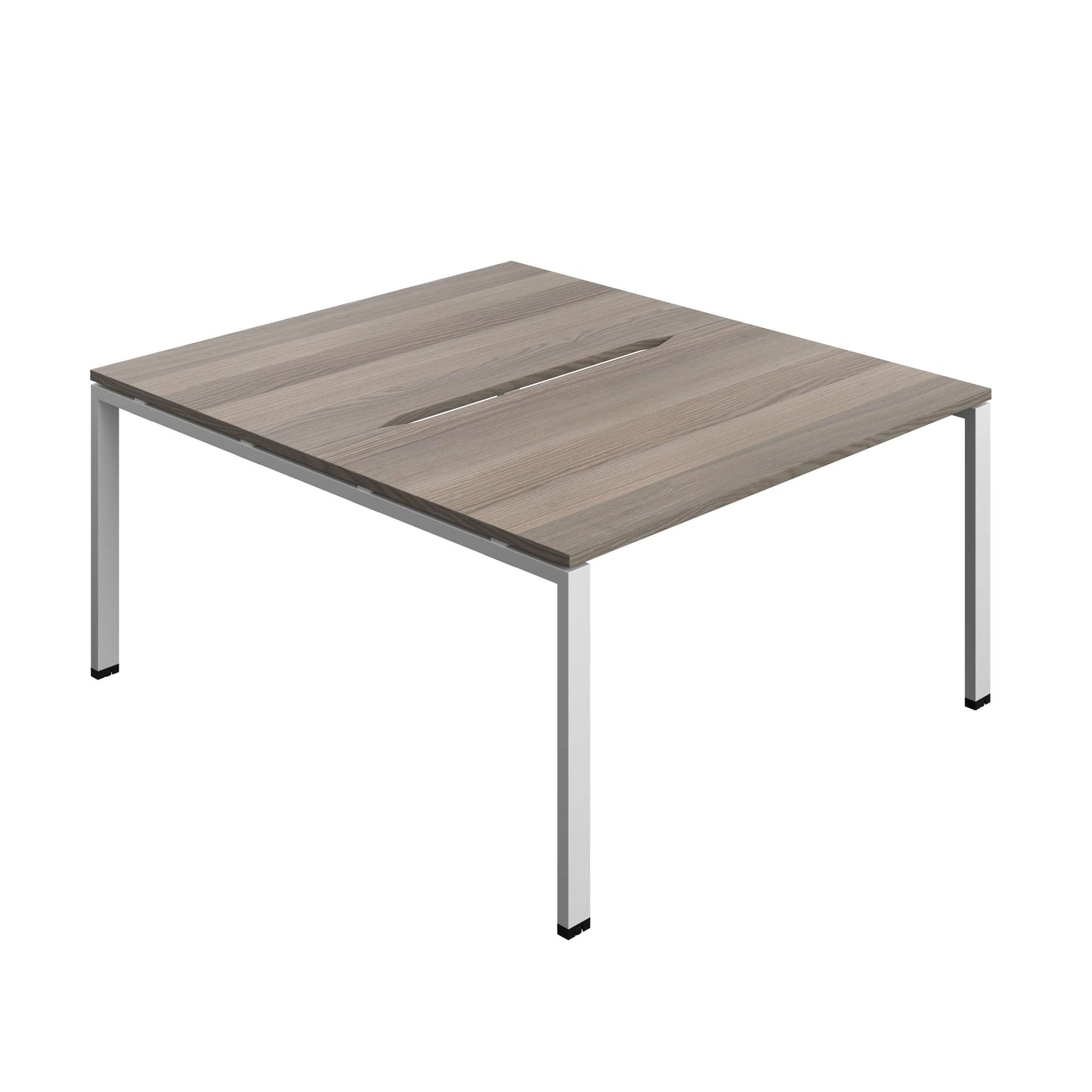 Synergy Bench with Cut Out: 2 Person (FSC) : Goal Post Leg : 1400 | 800 | Grey Oak/Silver