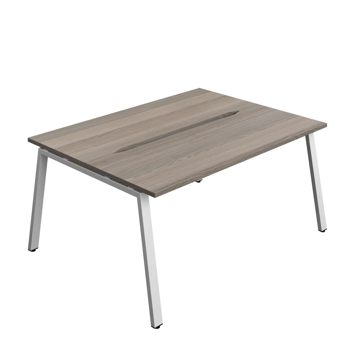 Synergy Bench with Cut Out: 2 Person (FSC) : A-Frame Leg : 1600 | 600 | Grey Oak/Silver