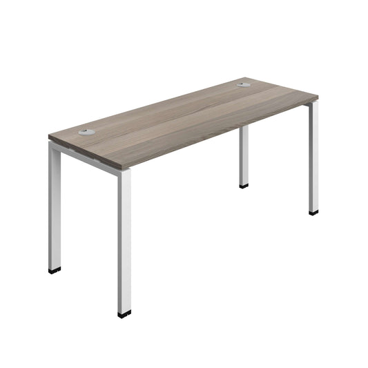Synergy Bench with Cable Ports: 1 Person (FSC) : Goal Post Leg : 1600 | 600 | Grey Oak/White