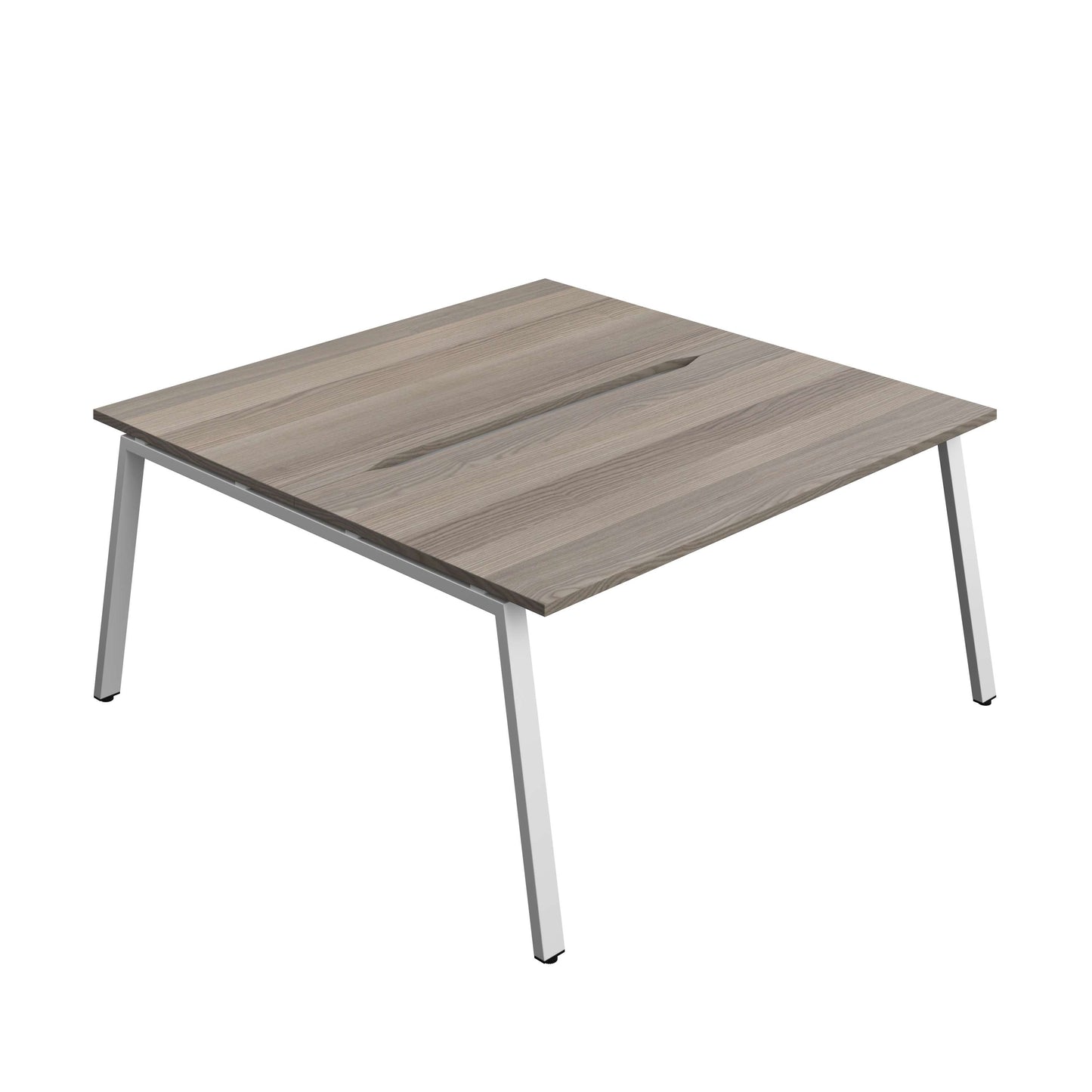 Synergy Bench with Cut Out: 2 Person (FSC) : A-Frame Leg : 1600 | 800 | Grey Oak/Silver