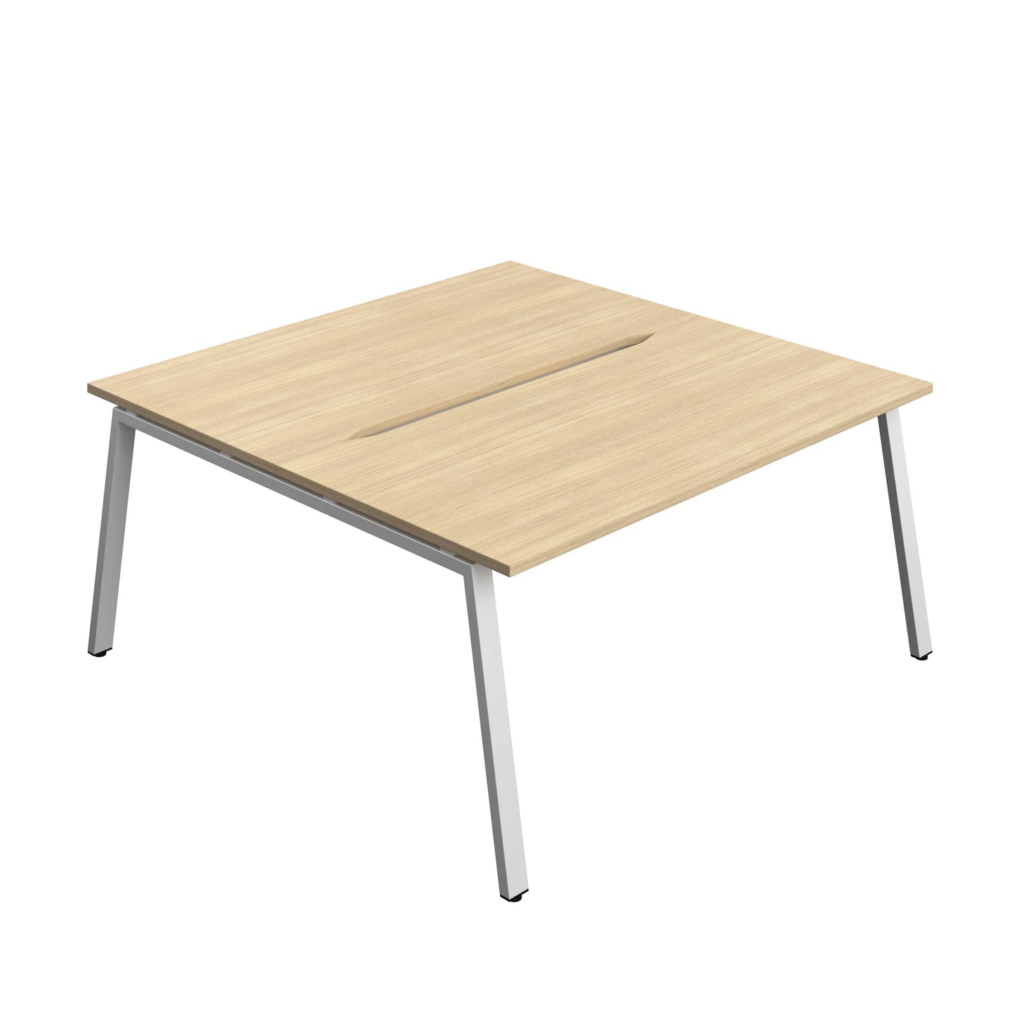 Synergy Bench with Cut Out: 2 Person (FSC) : A-Frame Leg : 1600 | 800 | Nova Oak/Silver