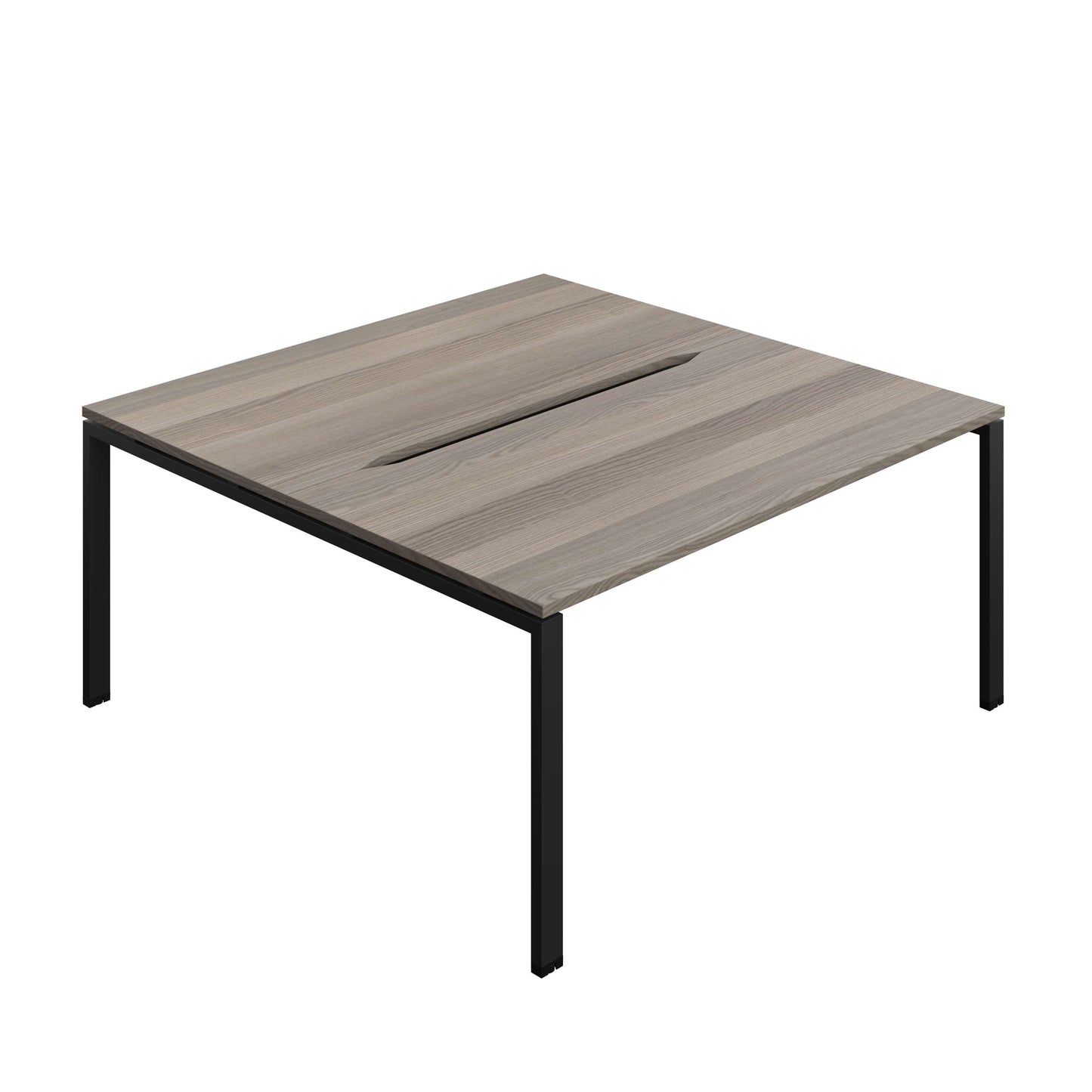 Synergy Bench with Cut Out: 2 Person (FSC) : Goal Post Leg : 1600 | 800 | Grey Oak/Black