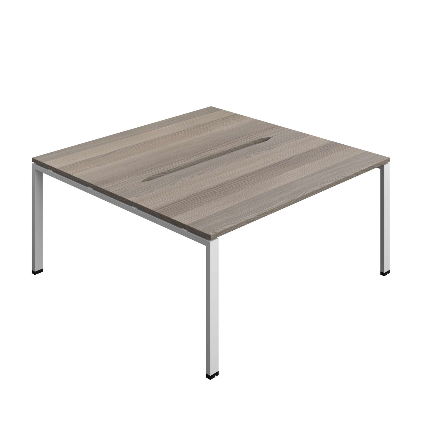 Synergy Bench with Cut Out: 2 Person (FSC) : Goal Post Leg : 1600 | 800 | Grey Oak/Silver