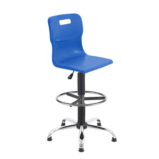 Titan Swivel Senior Chair with Chrome Base, Castors and D-Kit | Size 5-6 | Fixed D-Kit | Blue/Chrome