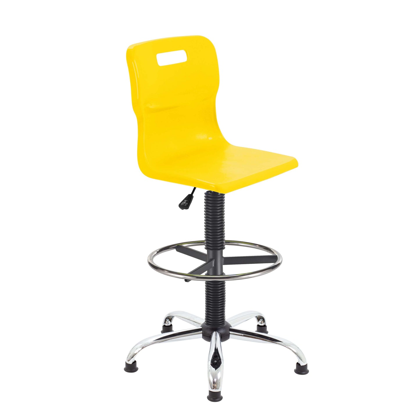 Titan Swivel Senior Chair with Chrome Base, Castors and D-Kit | Size 5-6 | Fixed D-Kit | Yellow/Chrome