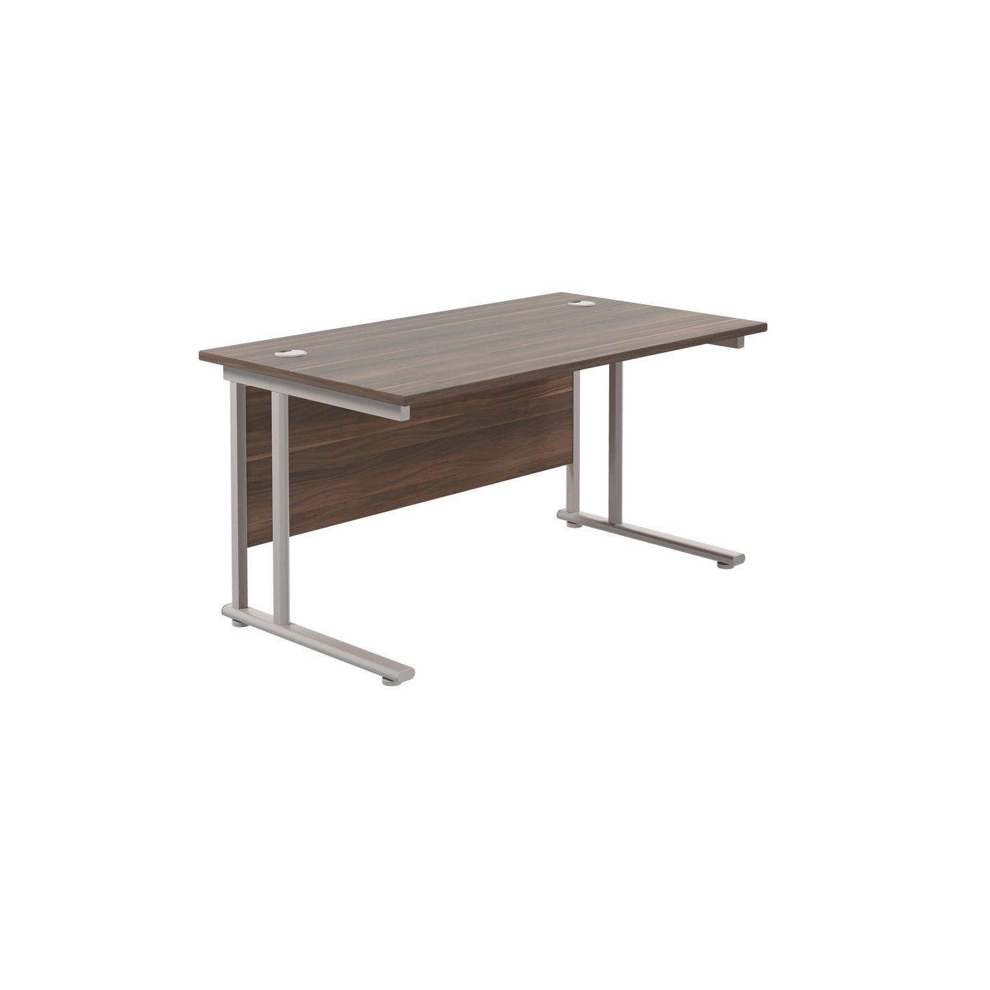 Twin Upright Rectangular Desk: 800mm Deep (FSC) | 1400X800 | Dark Walnut/Silver