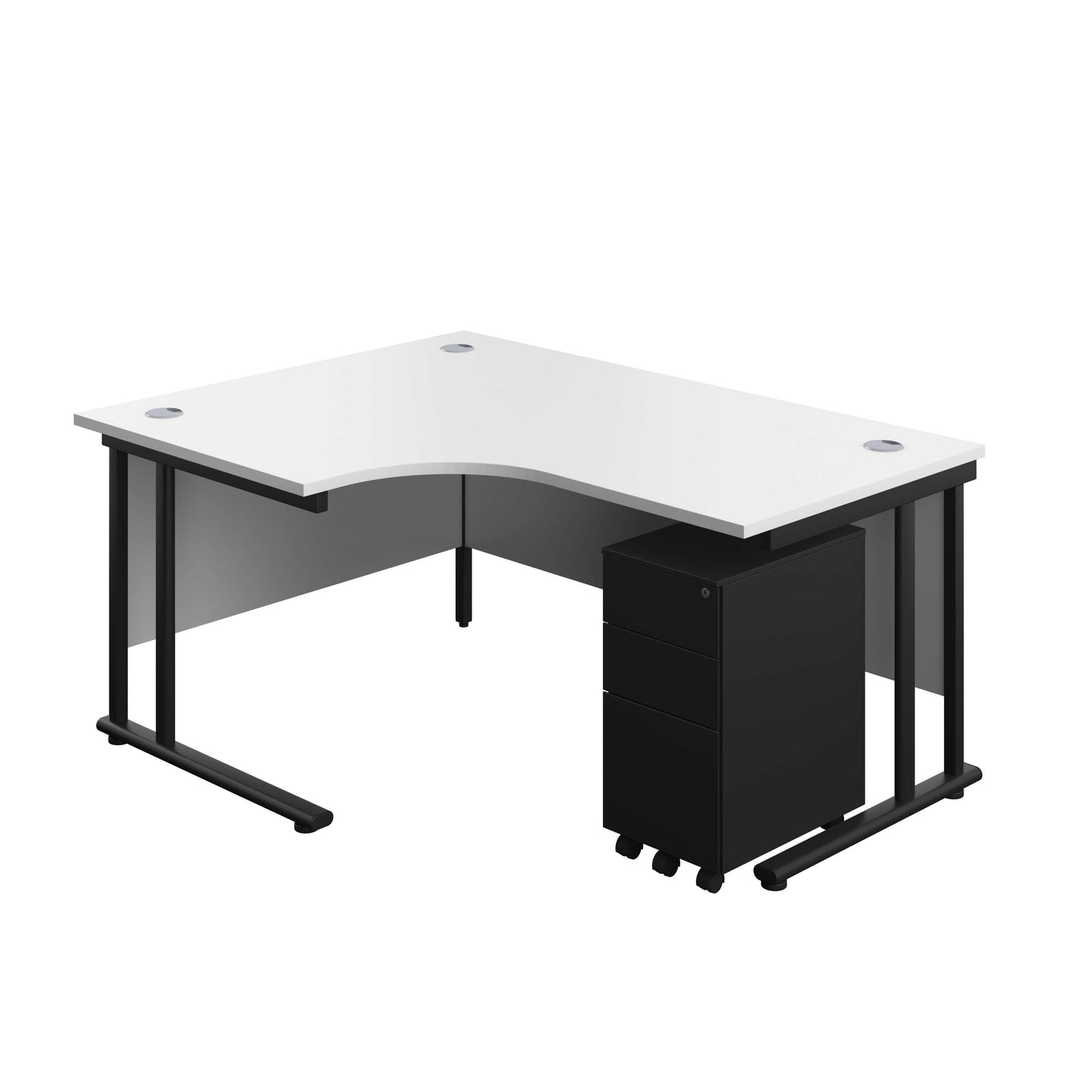 Twin Upright Left Hand Radial Desk + Slimline Steel Pedestal 3 Drawers (FSC) | 1600X1200 | White/Black
