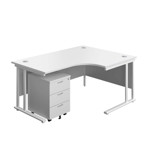 Twin Upright Right Hand Radial Desk + Mobile 3 Drawer Pedestal (FSC) | 1600X1200 | White/White