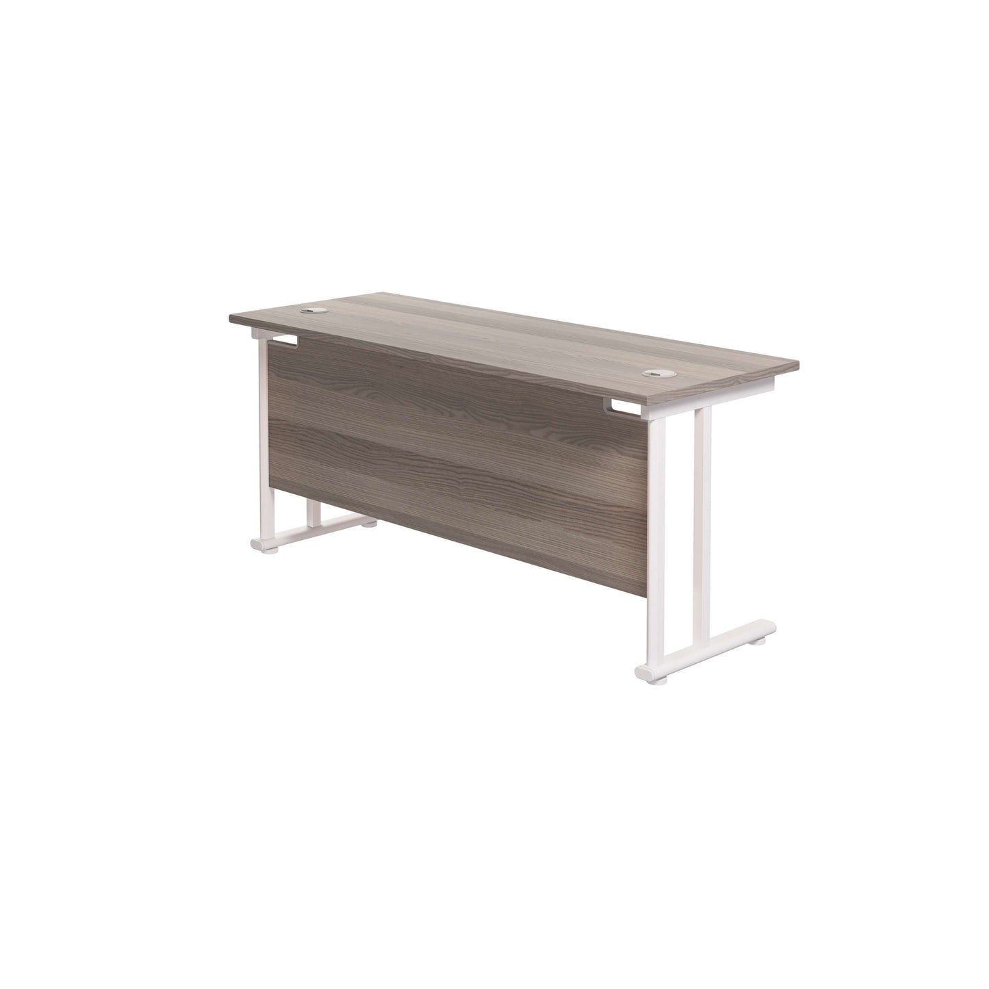 Twin Upright Rectangular Desk: 600mm Deep (FSC) | 1600X600 | Grey Oak/White