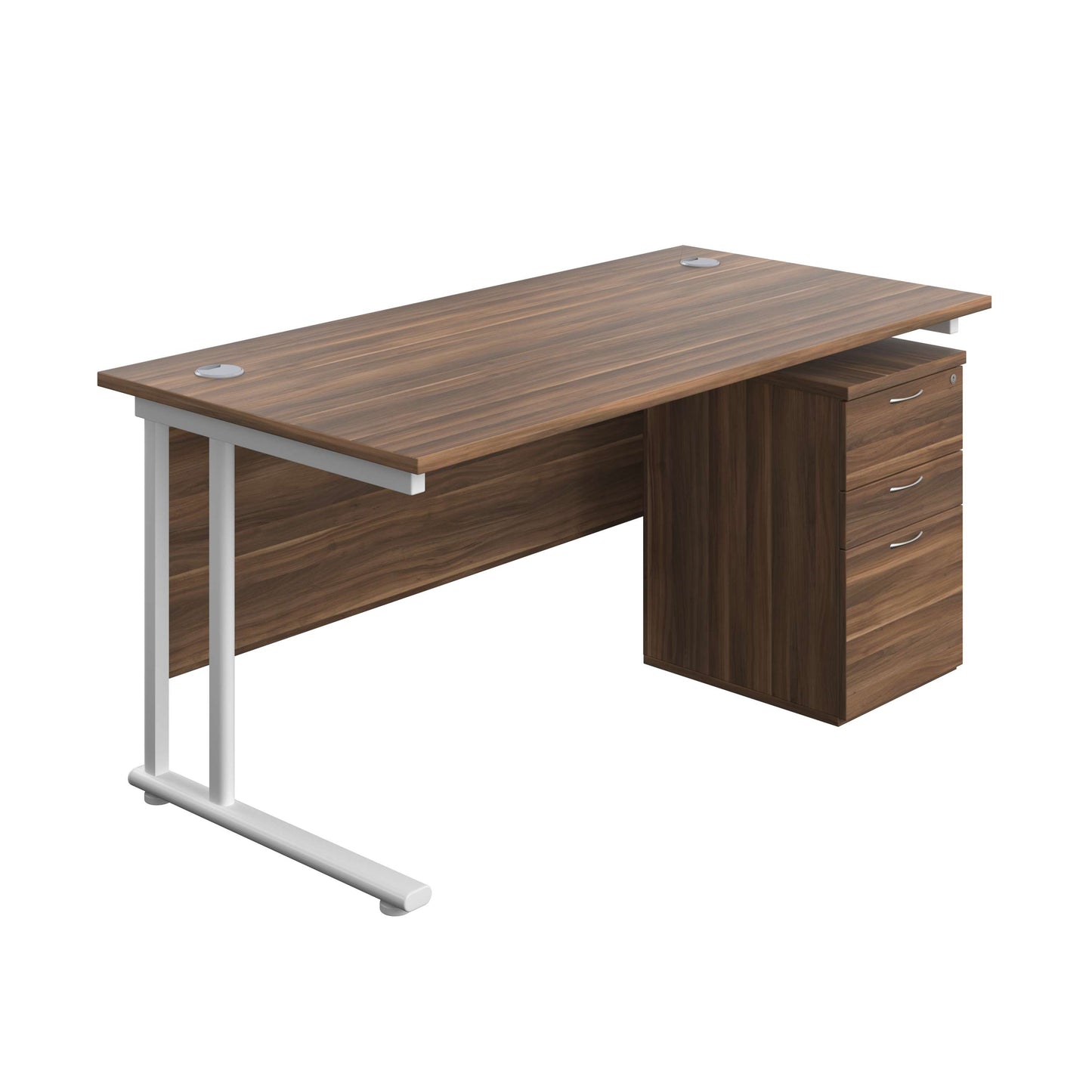 Twin Upright Rectangular Desk + High Mobile Pedestal 3 Drawer (FSC) | 1600X800 | Dark Walnut/White