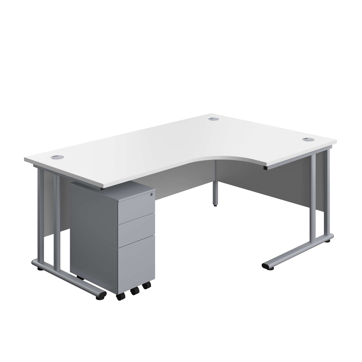 Twin Upright Right Hand Radial Desk + Slimline Steel Pedestal 3 Drawers (FSC) | 1800X1200 | White/Silver