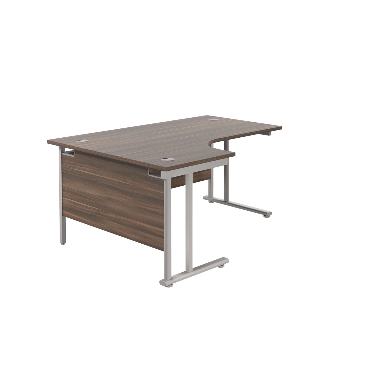 Twin Upright Left Hand Radial Desk (FSC) | 1800X1200 | Dark Walnut/Silver