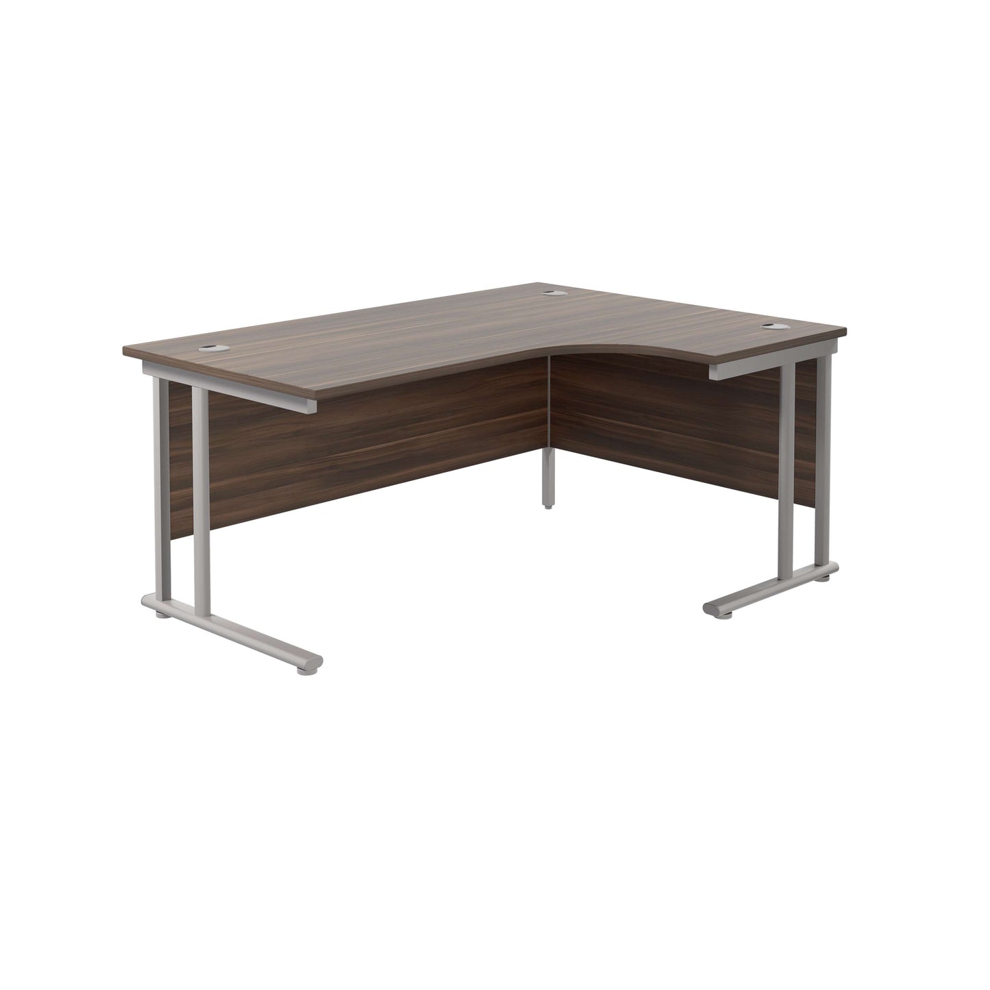 Twin Upright Right Hand Radial Desk (FSC) | 1800X1200 | Dark Walnut/Silver