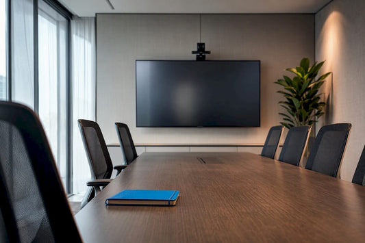 Hybrid meeting room with clear table sightlines