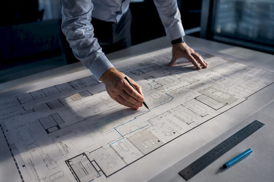 Facilities manager reviewing collaboration floorplan