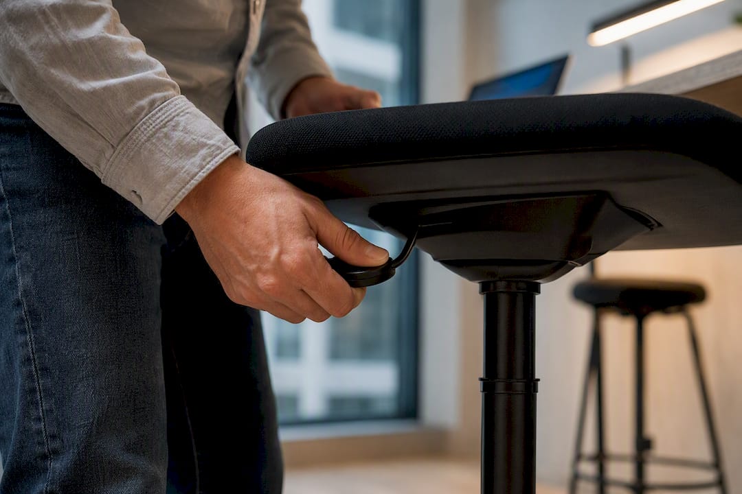 Hands adjusting anonymous high stool height