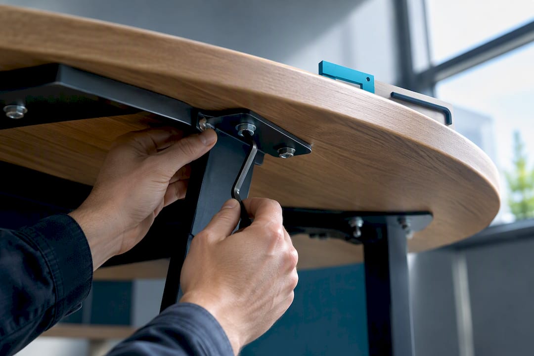 Inspecting fixing points beneath circular office furniture