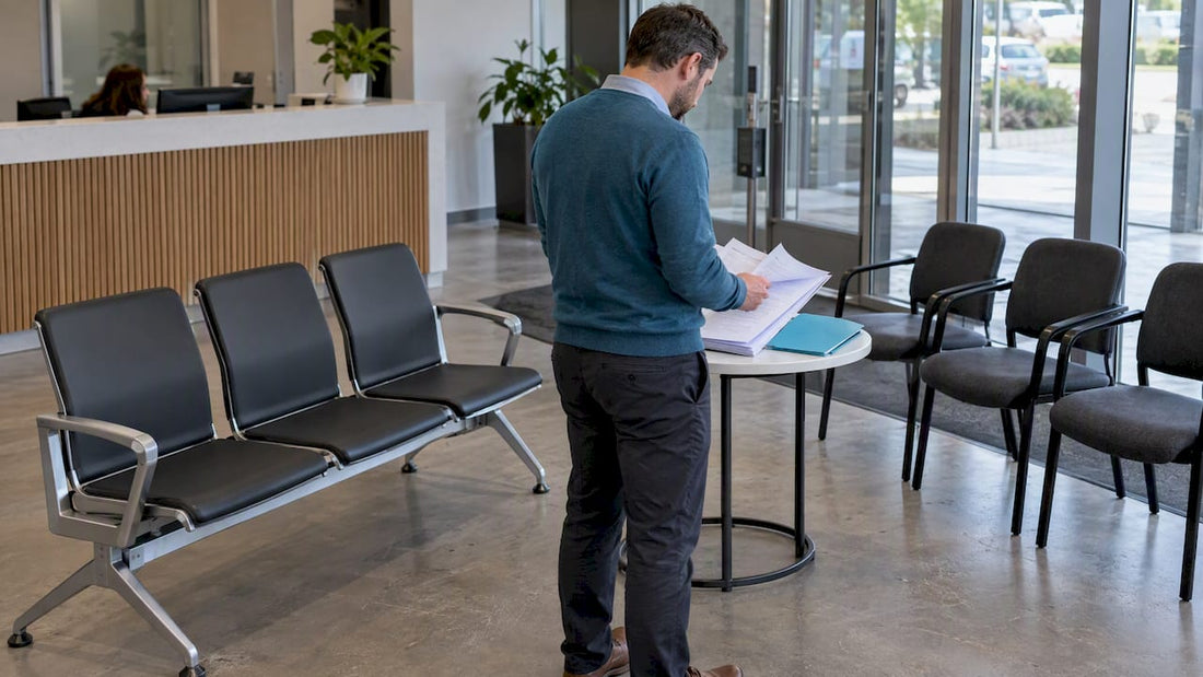 Facilities manager comparing beam seating and chairs