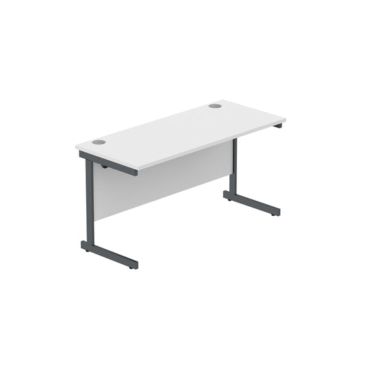 Office Rectangular Desk with Steel Single Upright Cantilever Frame (FSC) | 1400X600 | Arctic White/Graphite
