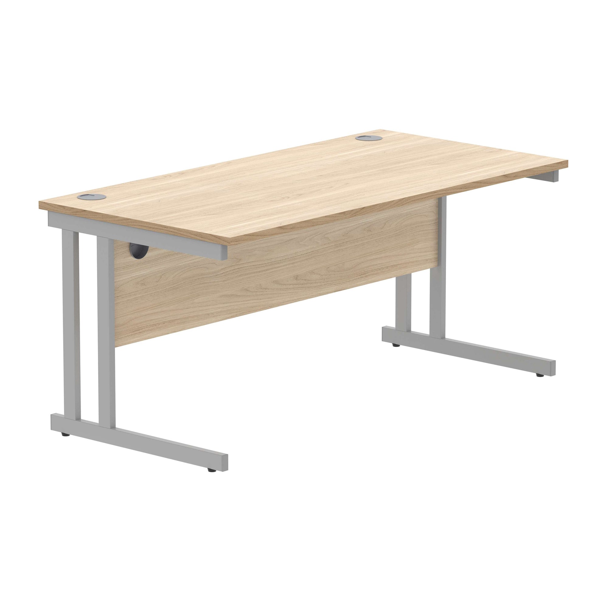 Office Rectangular Desk with Steel Double Upright Cantilever Frame (FSC) | 1600X800 | Canadian Oak/Silver