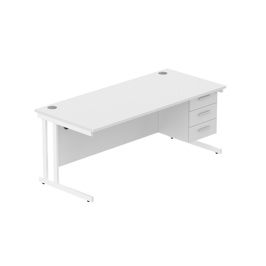 Office Rectangular Desk with Steel Double Upright Cantilever Legs + 3 Drawer Fixed Pedestal (FSC) | 1800X800 | Arctic White/White