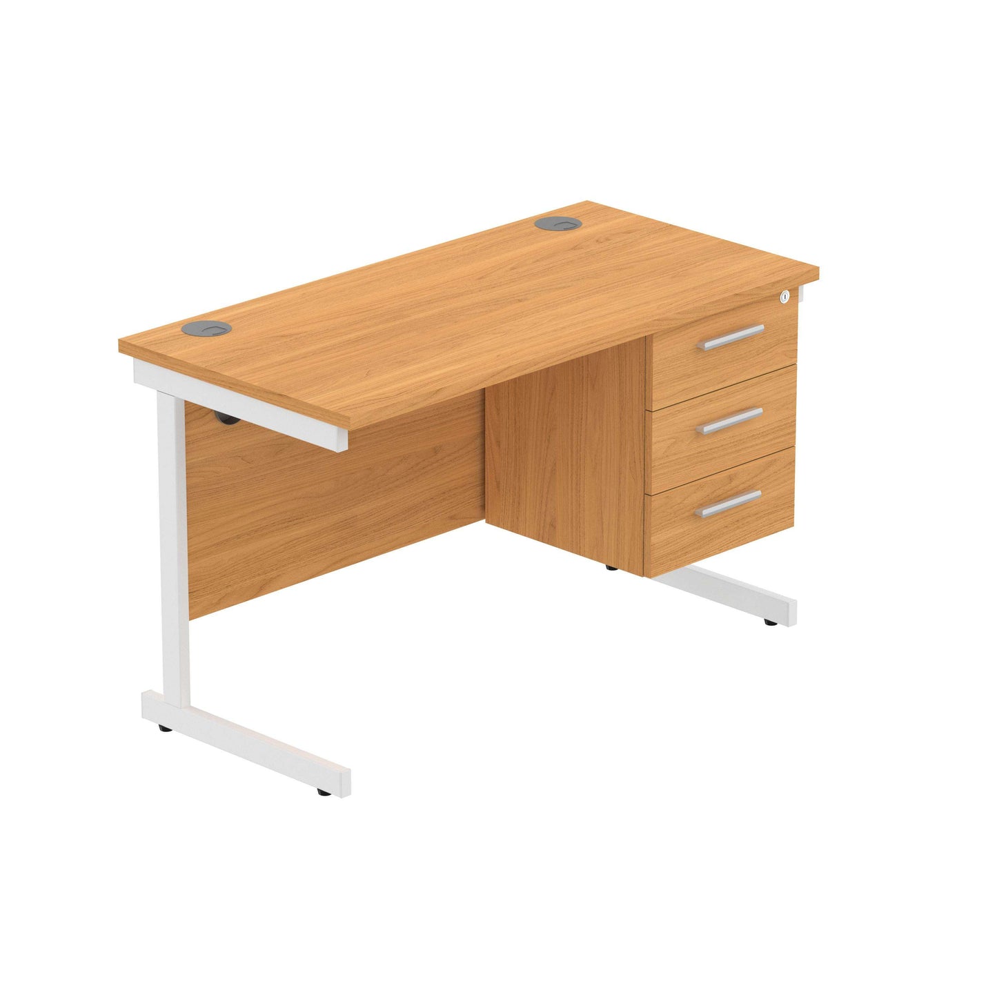 Office Rectangular Desk with Steel Single Upright Cantilever Legs + 3 Drawer Fixed Pedestal (FSC) | 1200X600 | Norwegian Beech/White