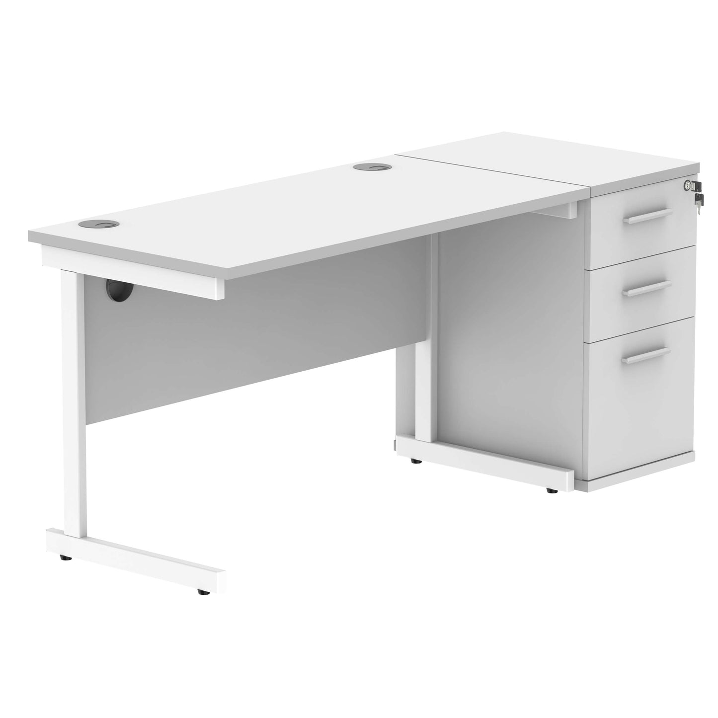Single Upright Rectangular Desk + Desk High Pedestal (FSC) | 1200 X 600 | Arctic White/White