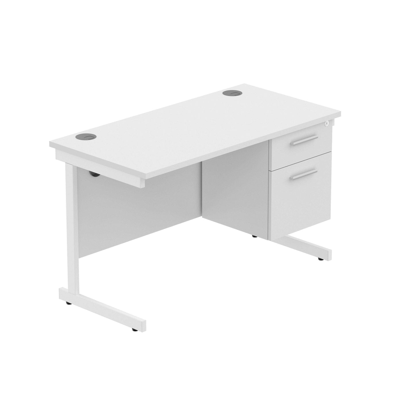 Office Rectangular Desk with Steel Single Upright Cantilever Legs + 2 Drawer Fixed Pedestal (FSC) | 1200X600 | Arctic White/White